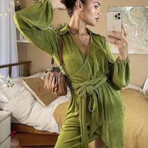 PRINCESS POLLY Women Green Party Time Mini Dress